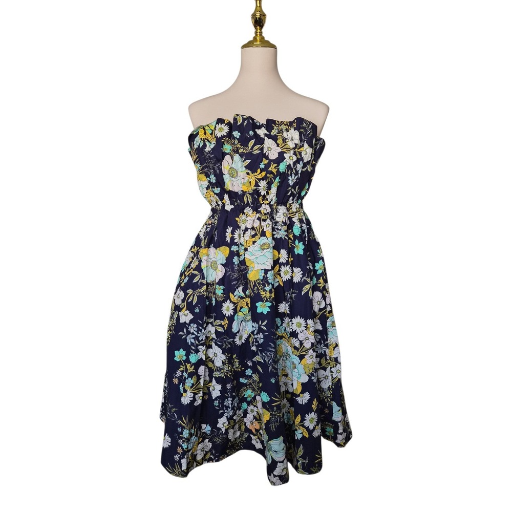 Anthropologie Navy Floral Strapless Sundress